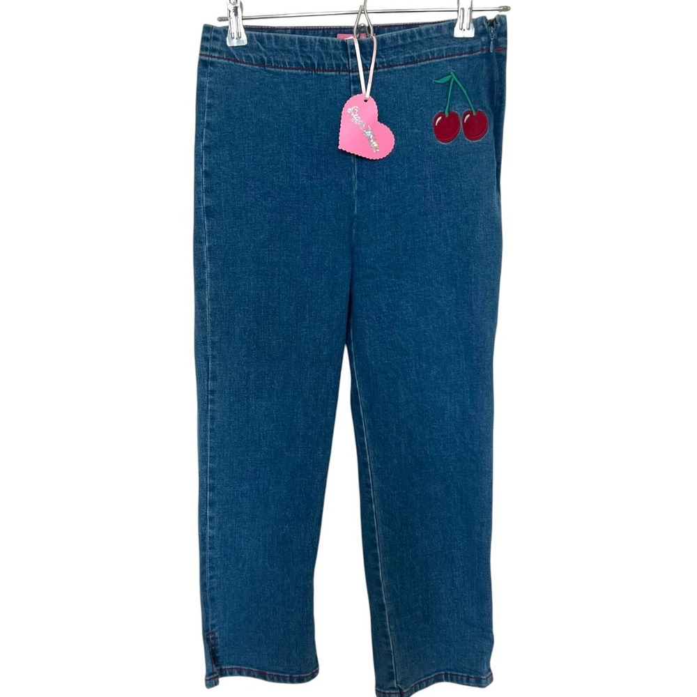 Sugar‎ Thrillz Dolls Kill Cherry Embroidered Denim Pants Blue Small AST19839